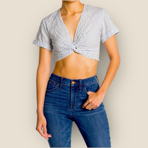 All Saints | Alana Striped Twisted Crop | Size 4 | White/Blue - Picture 1 of 12